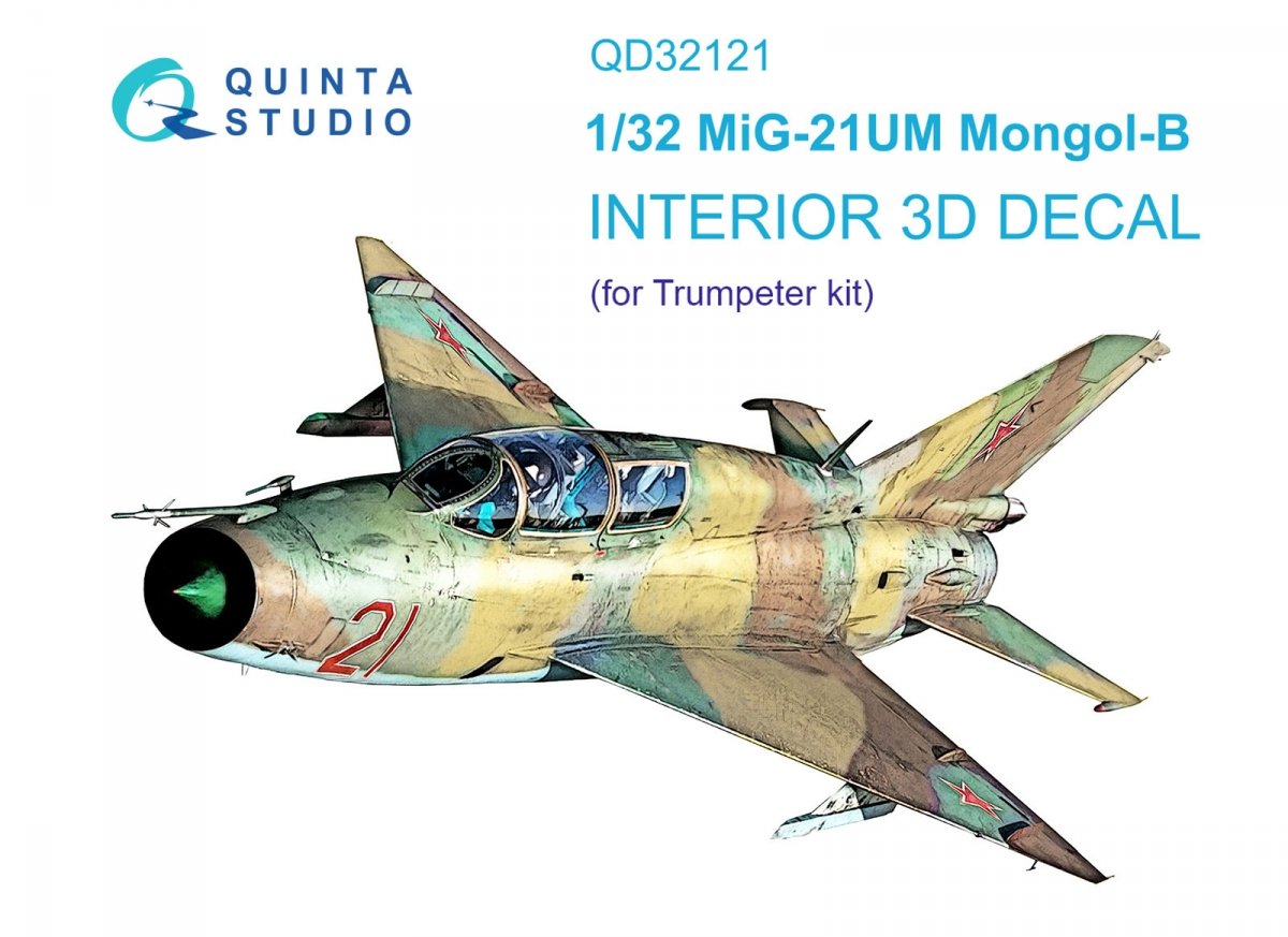 Quinta Studio QD32121 MiG-21UM 3D-Printed &amp;amp; colored Interior on decal paper (Trumpeter) 1/32