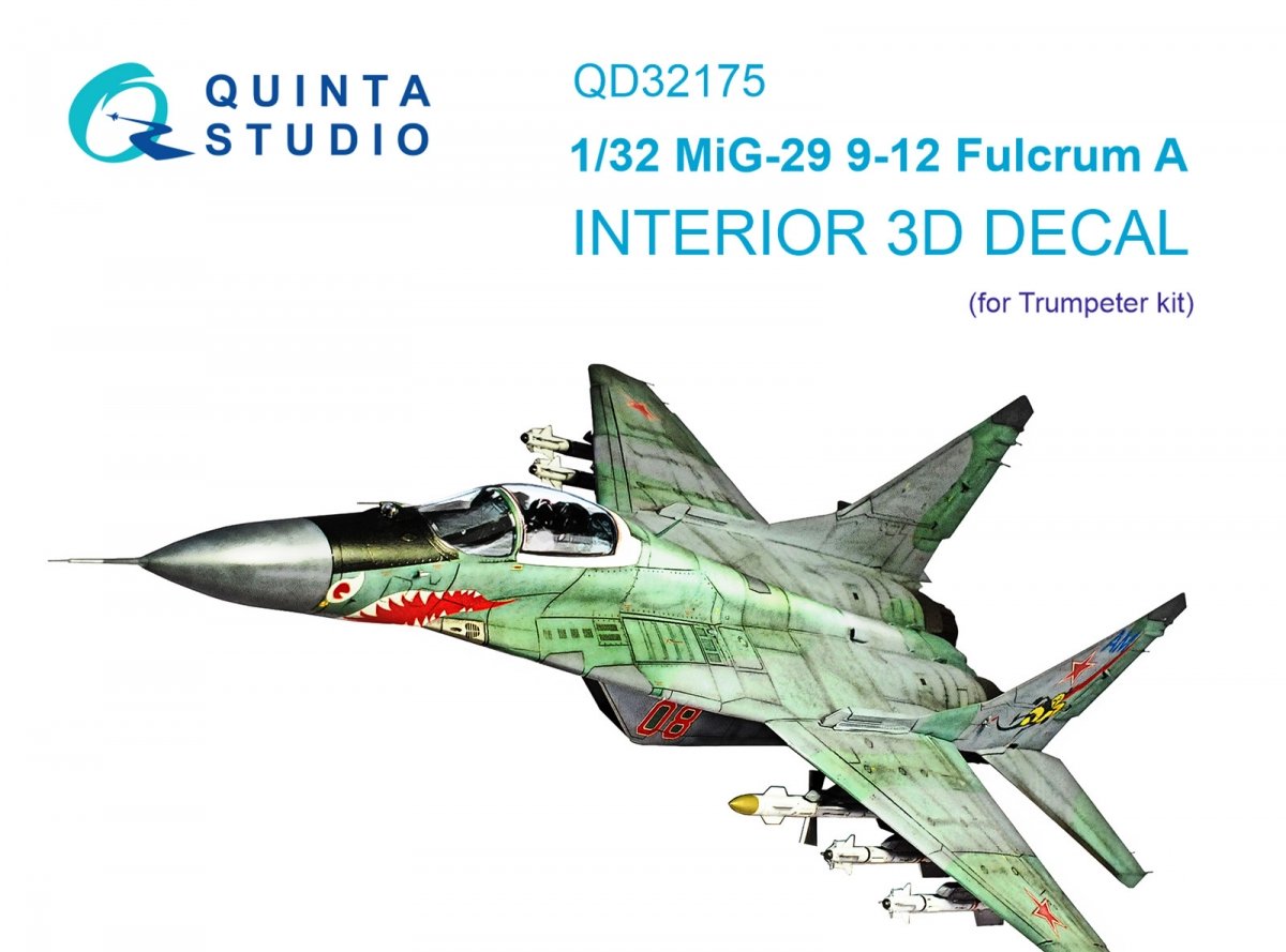 Quinta Studio QD32175 MiG-29 9-12 Fulcrum A 3D-Printed &amp;amp; colored Interior on decal paper (Trumpeter) 1/32