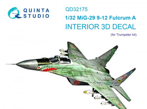 Quinta Studio QD32175 MiG-29 9-12 Fulcrum A 3D-Printed &amp;amp; colored Interior on decal paper (Trumpeter) 1/32