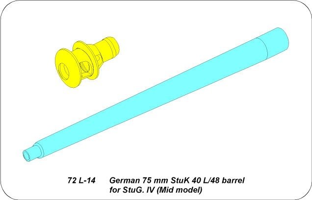 Aber 72L-14 Lufa 75mm StuK 40L/48 do działa pancernego StuG. IV / German 75mm StuK 40 L/48 barrel for StuG. IV (mid model) 1/72 – zdjęcie 4