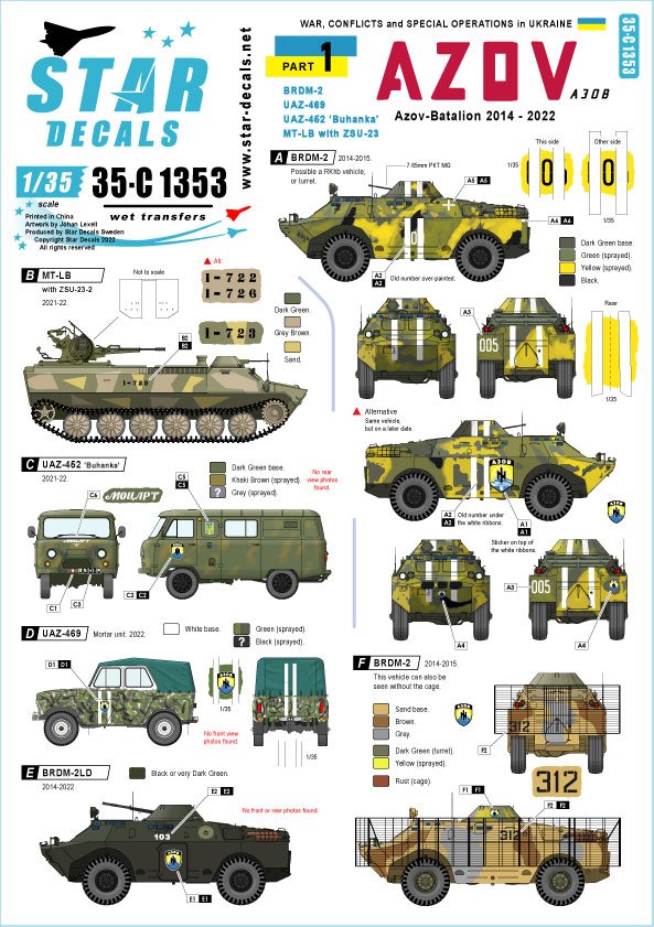 Star Decals 35-C1353 War in Ukraine 1 AZOV-Battalion 2014-2022 1/35