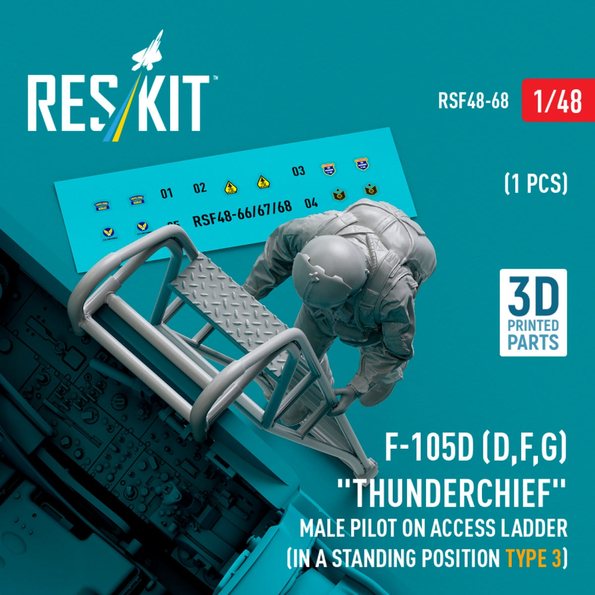 RESKIT RSF48-0068 F-105 (D,F,G) &amp;quot;Thunderchief&amp;quot; male pilot on access ladder (in a standing position - type 3) (1 pcs) (3D Printed) 1/48