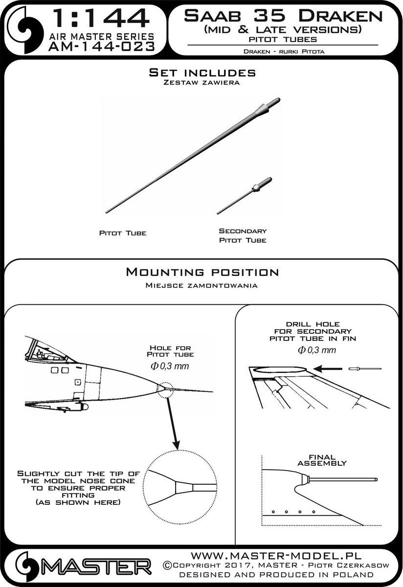 Master AM-144-023 Saab 35 Draken (Mid &amp;amp; Late Versions) Pitot tubes 1/144 – zdjęcie 3