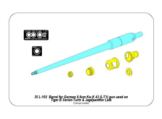 Aber 35L-102 Barrel for German 8,8cm Kw.K 43 (L/71) gun used on Tiger B Serien-Turm and Jagdpanther Late 1/35 – image 7