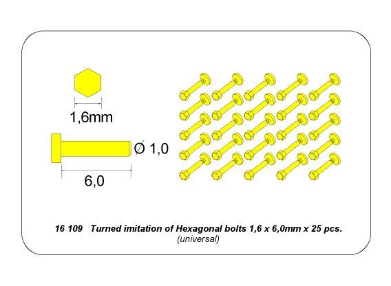 Aber 16109 Turned imitation of Hexagonal bolts 1,6 x 6,0 mm x 25 pcs. 1/16 – zdjęcie 4