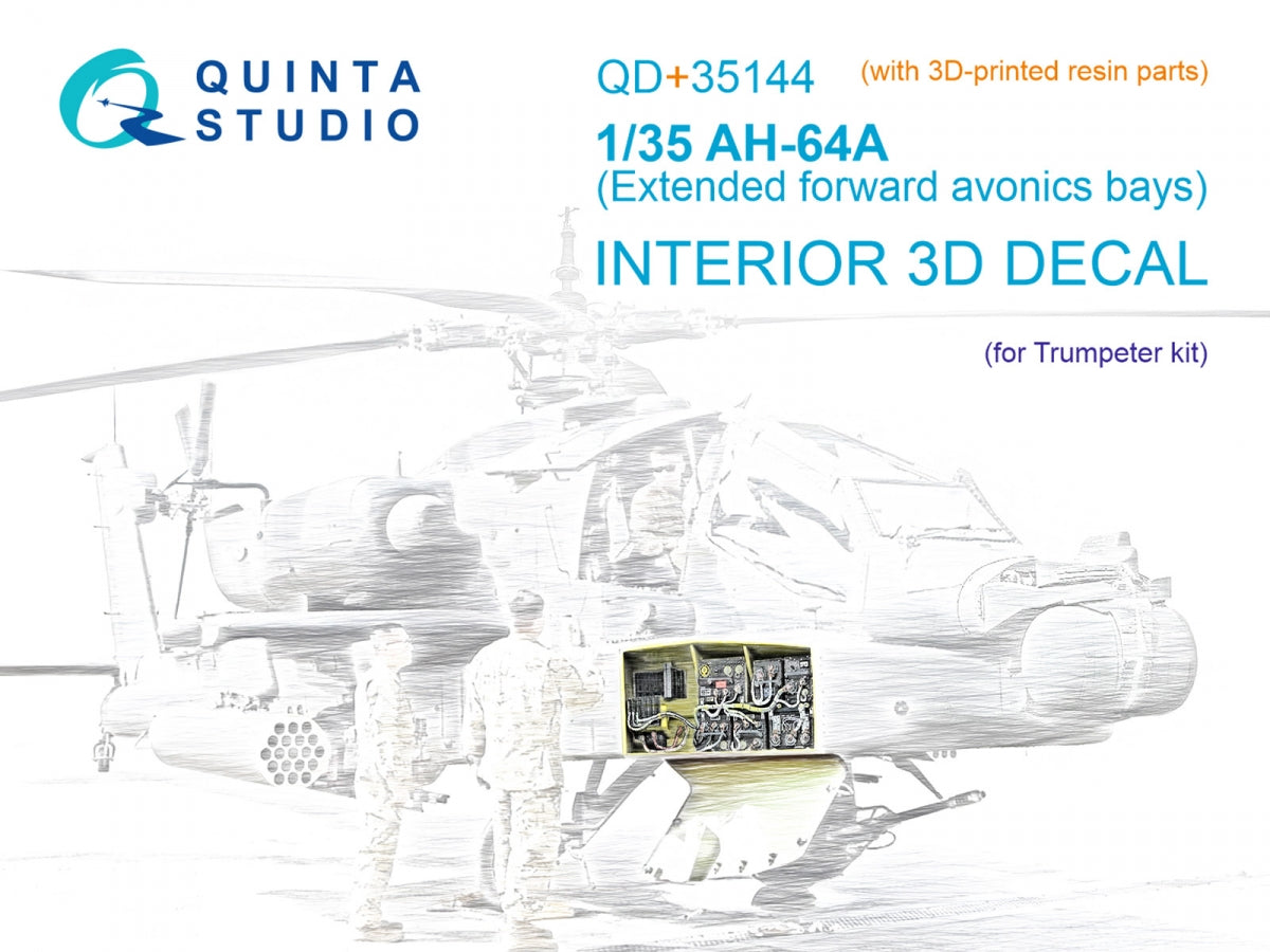 Quinta Studio QD+35144 AH-64A forward avionics bays 3D-Printed &amp; colored Interior on decal paper (Trumpeter) (with 3D-printed resin parts) 1/35