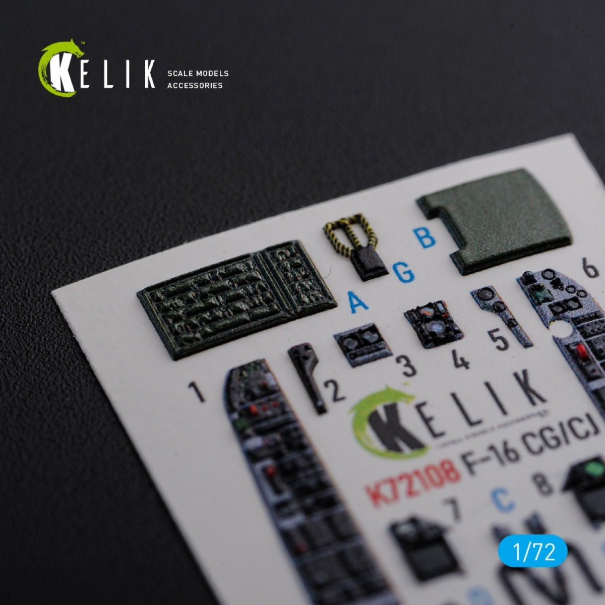 KELIK K72108 F-16 CG/CJ interior 3D decals for Academy kit 1/72 – zdjęcie 4