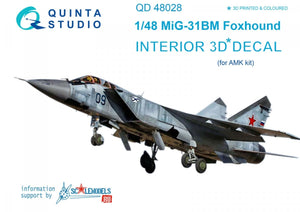 Quinta Studio QD48028 MiG-31BM 3D-Printed &amp;amp; coloured Interior on decal paper (for AMK kit) 1/48
