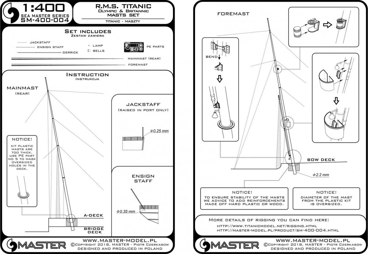Master SM-400-004 R.M.S. Titanic (Olympic, Britannic) – zestaw masztów 1/400 – zdjęcie 3