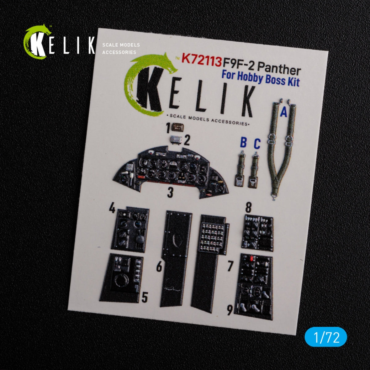Décalcomanies 3D pour l'intérieur du F9F-2 Panther (KELIK K72113) pour la maquette HobbyBoss au 1/72