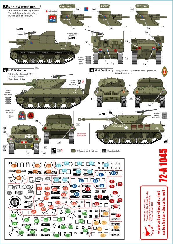Star Decals 72-A1045 Royal Artillery # 1. 75th D-Day Special. The Big Guns - Sexton, Priest, Wolverine and Achilles 1/72 – zdjęcie 2
