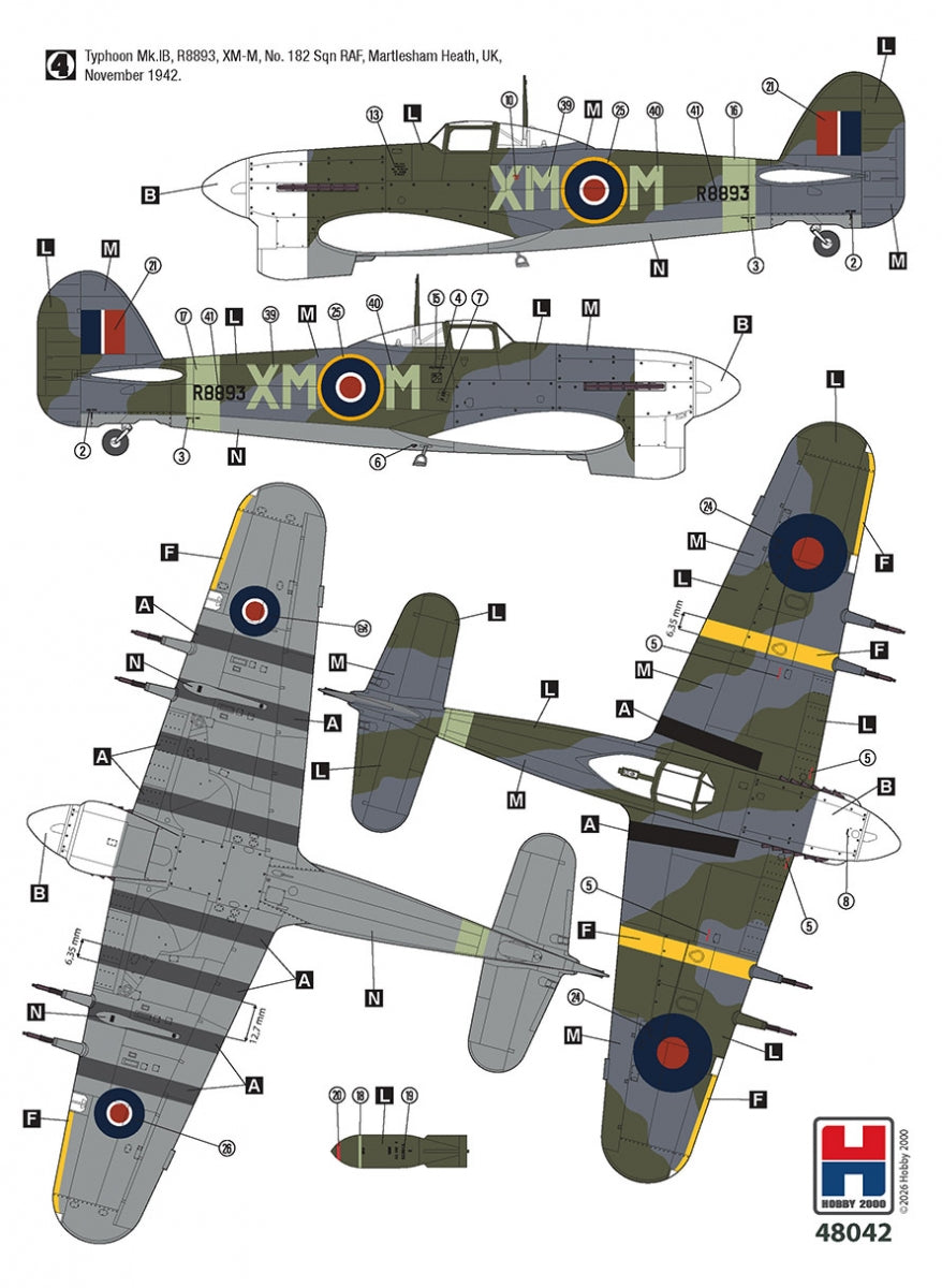 Hobby 2000 48042 Hawker Typhoon Mk. IB "Car Door" 1942 ( Hasegawa + CARTOGRAF + MASKI ) 1/48
