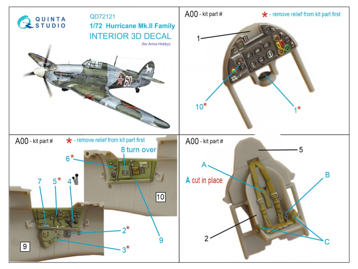 Quinta Studio QD72121 Hurricane Mk.II family 3D-Printed coloured Interior on decal paper (Arma Hobby) 1/72 – zdjęcie 2
