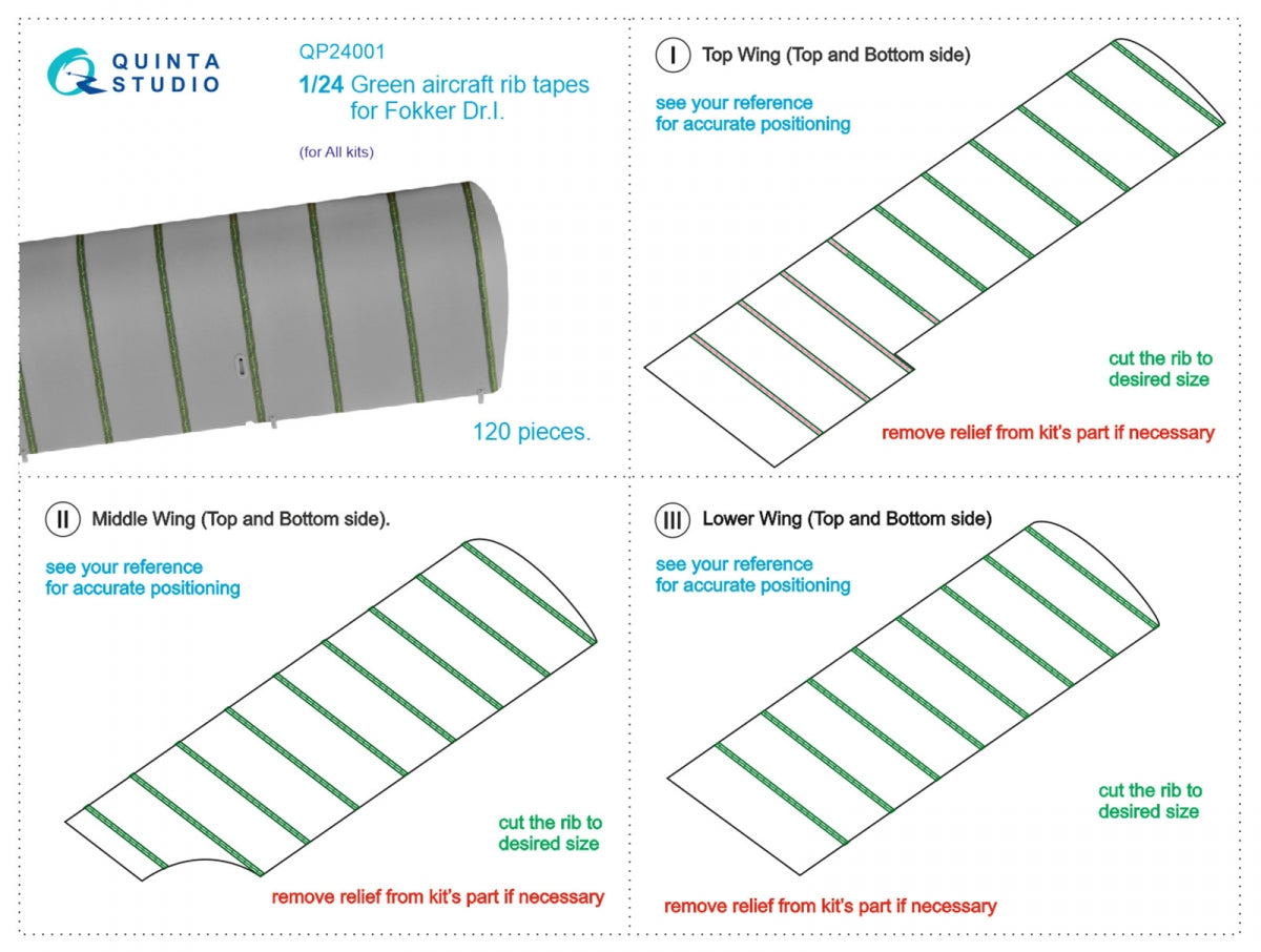 Quinta Studio QP24001 Green rib tapes Fokker Dr.I (All kits) 1/24 – zdjęcie 10