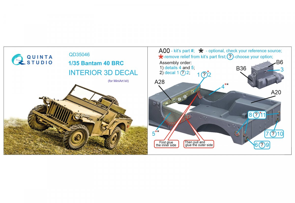 Quinta Studio QD35046 Bantam 40 BRC 3D-Printed &amp;amp; coloured Interior on decal paper ( Mini Art ) 1/35 – zdjęcie 2