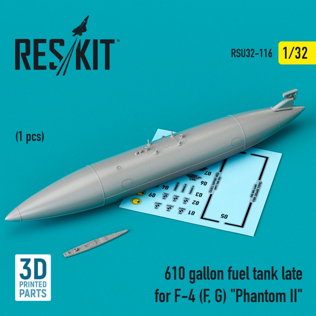 RESKIT RSU32-0116 610 GALLON FUEL TANK LATE FOR F-4 (F, G) "PHANTOM II" (3D PRINTED) 1/32