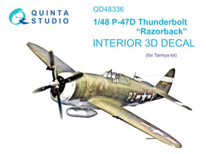 Quinta Studio QD48336 P-47D Thunderbolt Razorback 3D-Printed &amp;amp; colored Interior on decal paper (Tamiya) 1/48