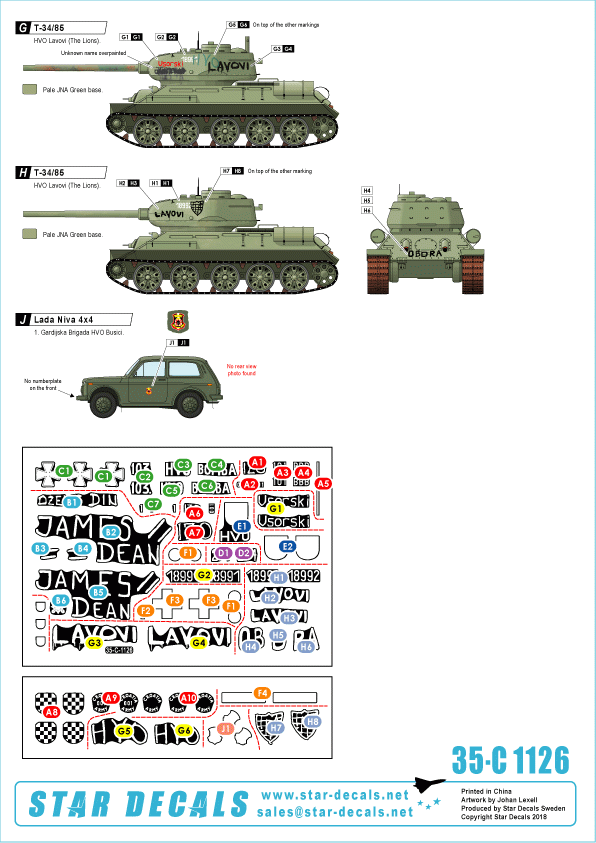 Star Decals 35-C1126 HVO (Croat). M-84, BRDM-2 2S1 Gvosdika, M-60P, M53/70 Praga, VW T3 1/35 – zdjęcie 2