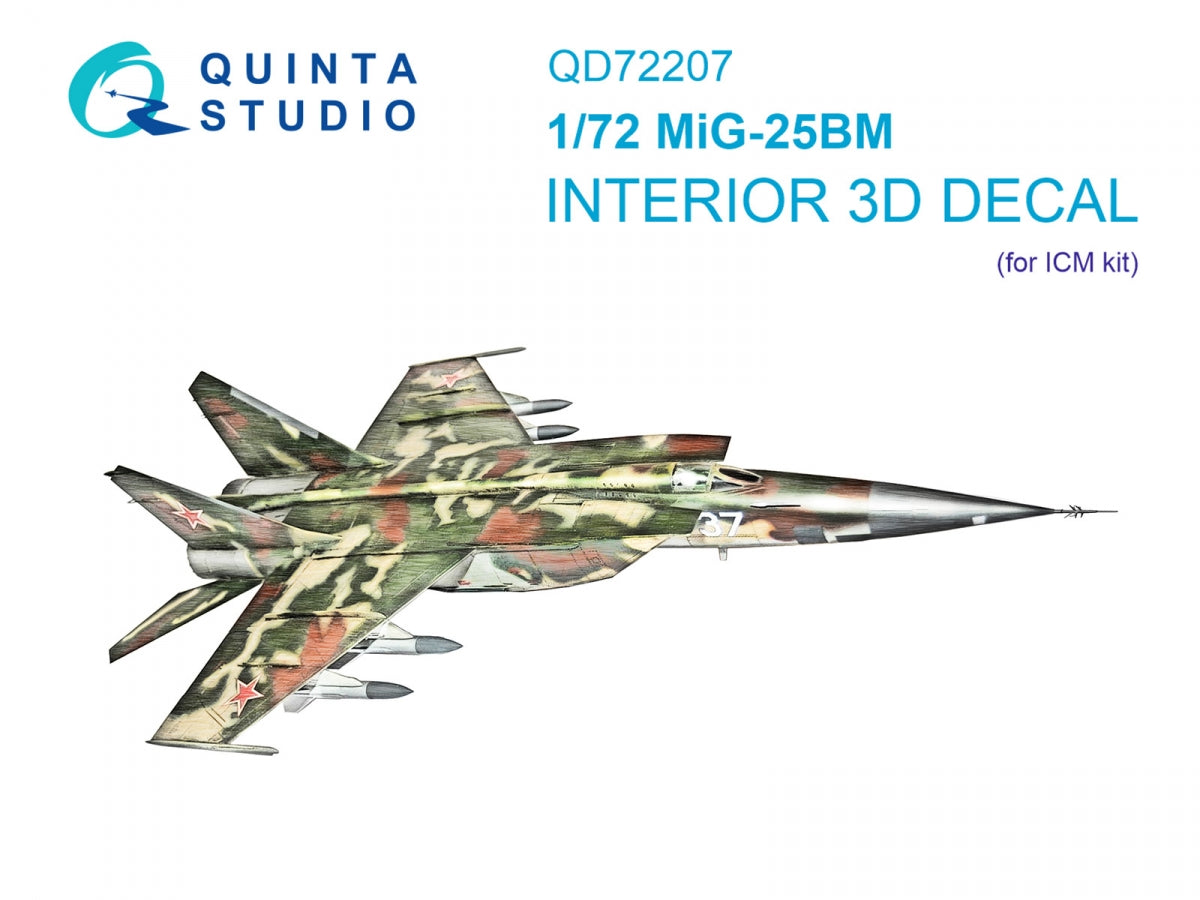 Quinta Studio QD72207 MiG-25BM 3D-Printed &amp; coloured Interior on decal paper (ICM) 1/72