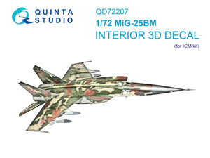 Quinta Studio QD72207 MiG-25BM 3D-Printed &amp; coloured Interior on decal paper (ICM) 1/72