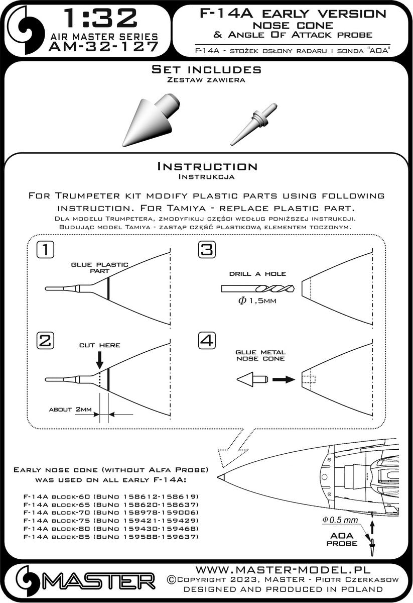 Master AM-32-127 F-14A early version - radome cone and Angle Of Attack probe 1/32 – image 3