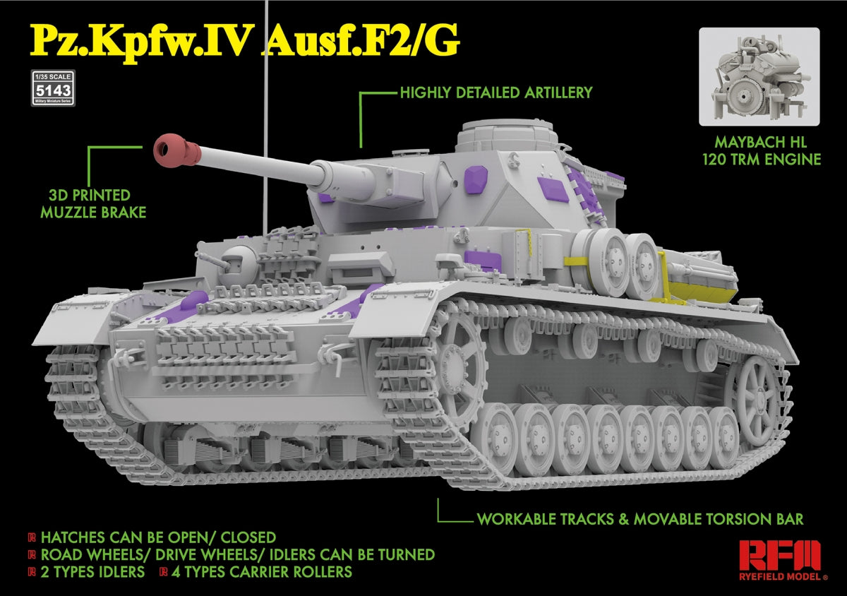 Rye Field Model 5143 Pz.Kpfw.IV Ausf.F2/G w/Engine &amp;amp; workable tracks 1/35 – zdjęcie 3