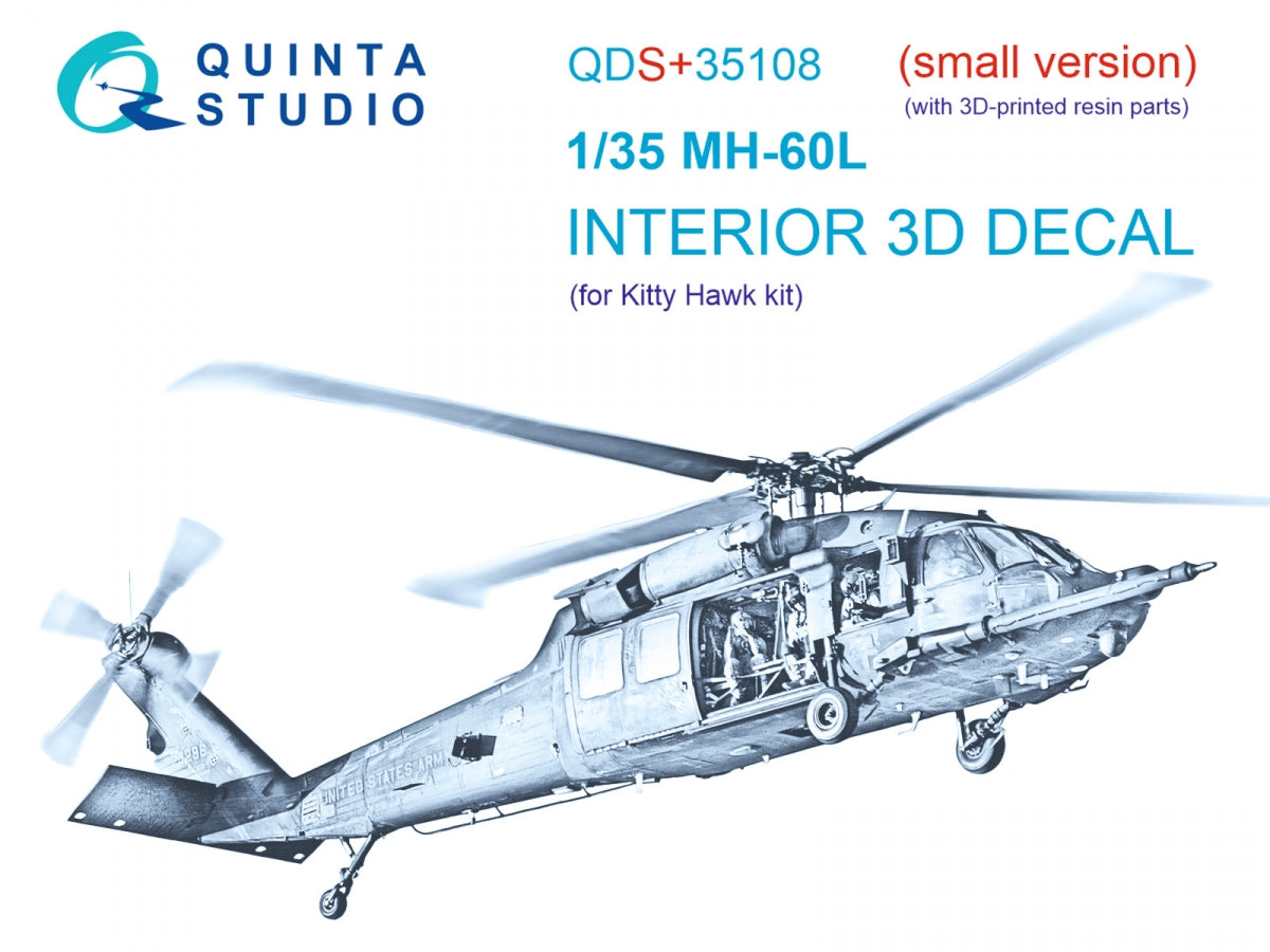 Quinta Studio QDS+35108 MH-60L 3D-Printed &amp;amp; colored Interior on decal paper (Kitty Hawk) (with 3D-printed resin parts) (small version) 1/35