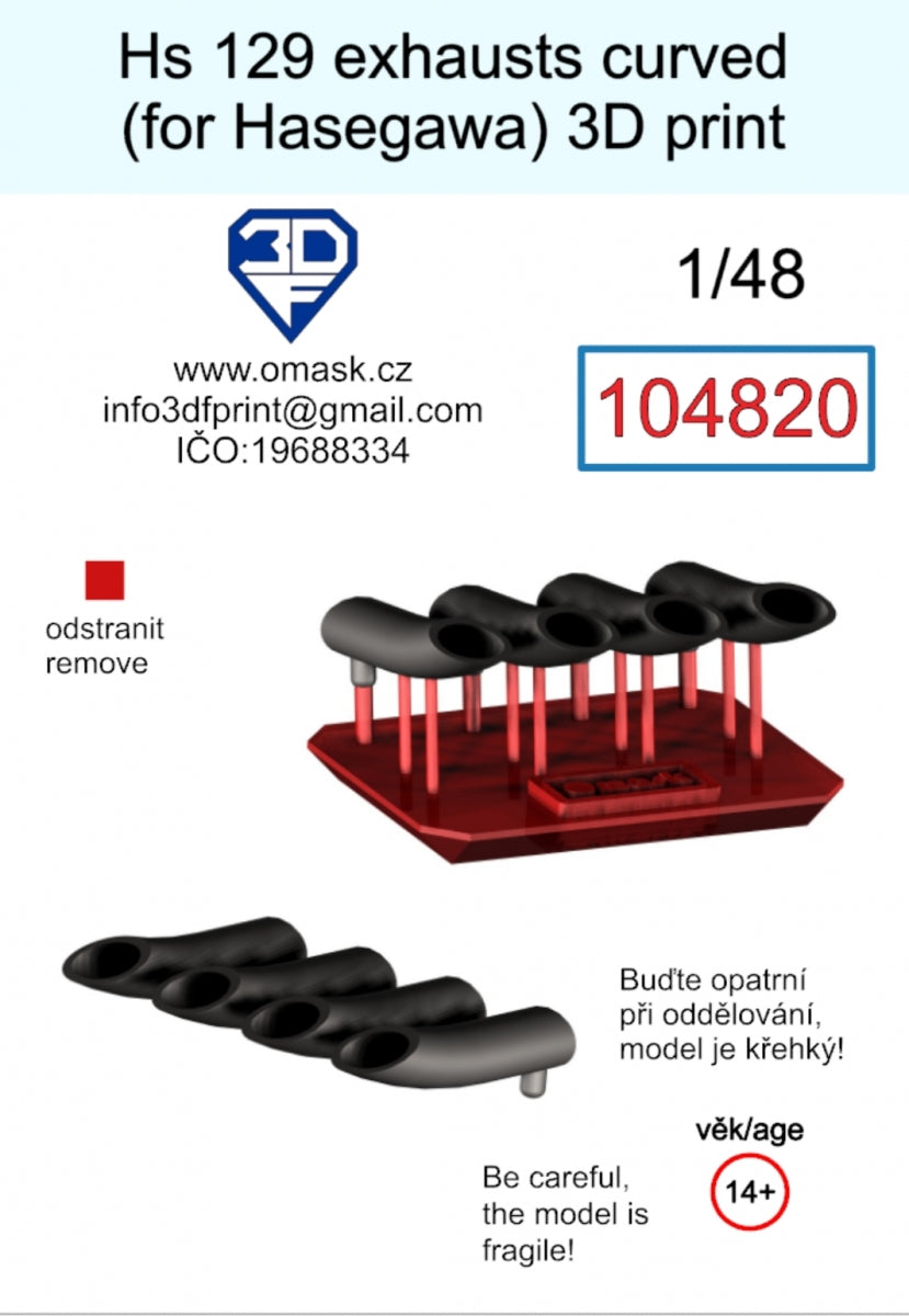 Omask 104820 Hs 129 Exhausts curved (for Hasegawa/Hobby 2000) 3D print 1/48 – zdjęcie 2
