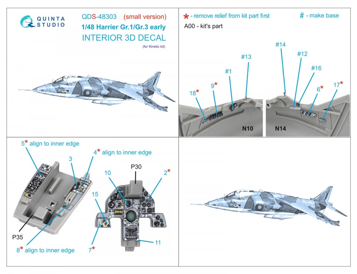 Quinta Studio QDS-48303 Harrier Gr.1/Gr.3 Early 3D-Printed &amp;amp; coloured Interior on decal paper (Kinetic) (Small version) 1/48 – zdjęcie 2
