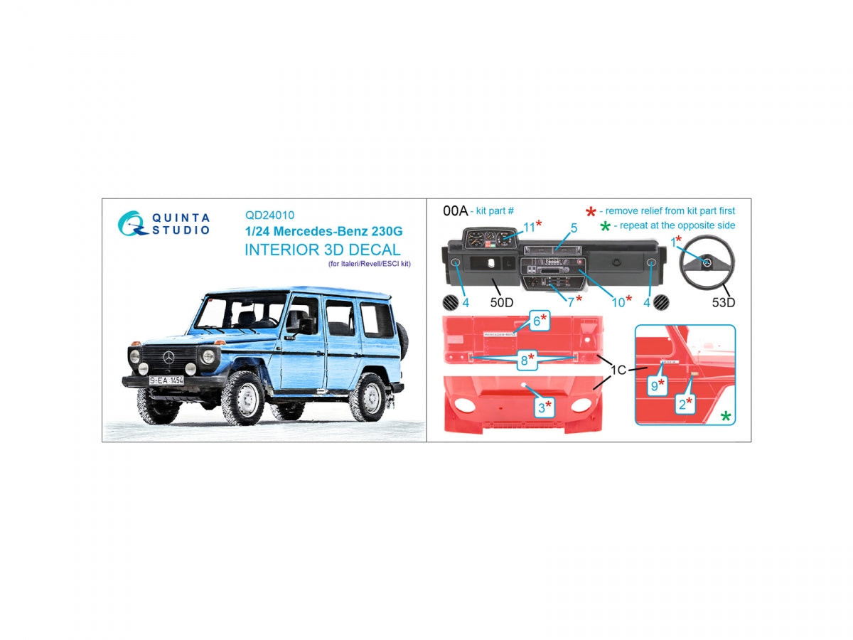 Quinta Studio QD24010 Mercedes-Benz 230G Intérieur coloré imprimé en 3D sur papier décalcomanie (Italeri-Revell-ESCI) 1/24 – image 2