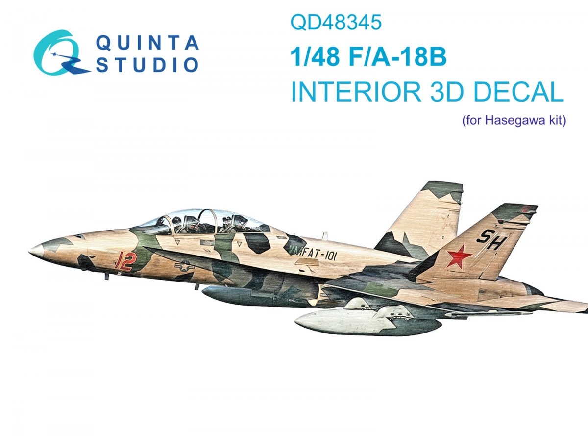 Quinta Studio QD48345 F/A-18B 3D-Printed &amp;amp; coloured Interior on decal paper (Hasegawa) 1/48