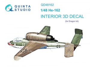 Quinta Studio QD48162 He 162 3D-Printed &amp;amp; coloured Interior on decal paper (Dragon) 1/48