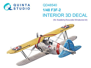 Quinta Studio QD48540 F3F-2 3D-Printed &amp;amp; colored Interior on decal paper (Academy/Accurate Miniatures) 1/48