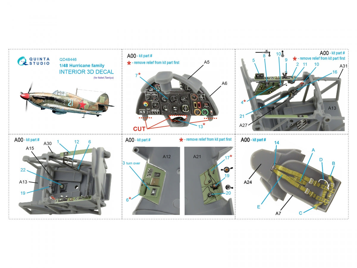 Quinta Studio QD48446 Hurricane family 3D-Printed colored Interior on decal paper (Italeri/Tamiya) 1/48 – image 5