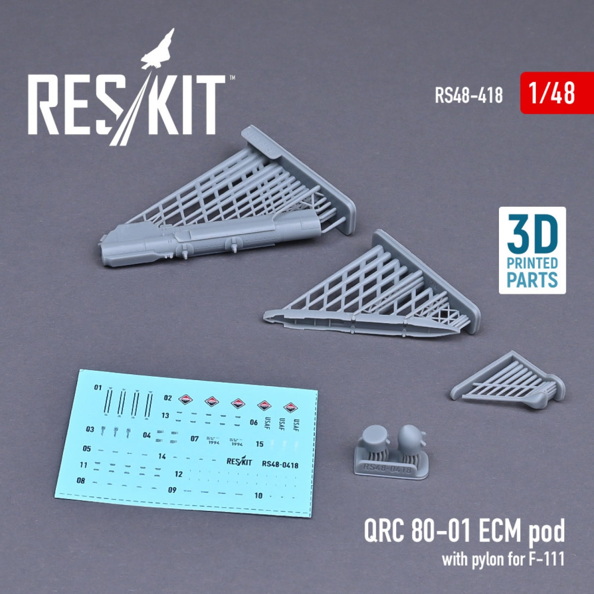 RESKIT RS48-0418 QRC 80-01 ECM POD WITH PYLON FOR F-111 (3D PRINTED) 1/48 – image 2