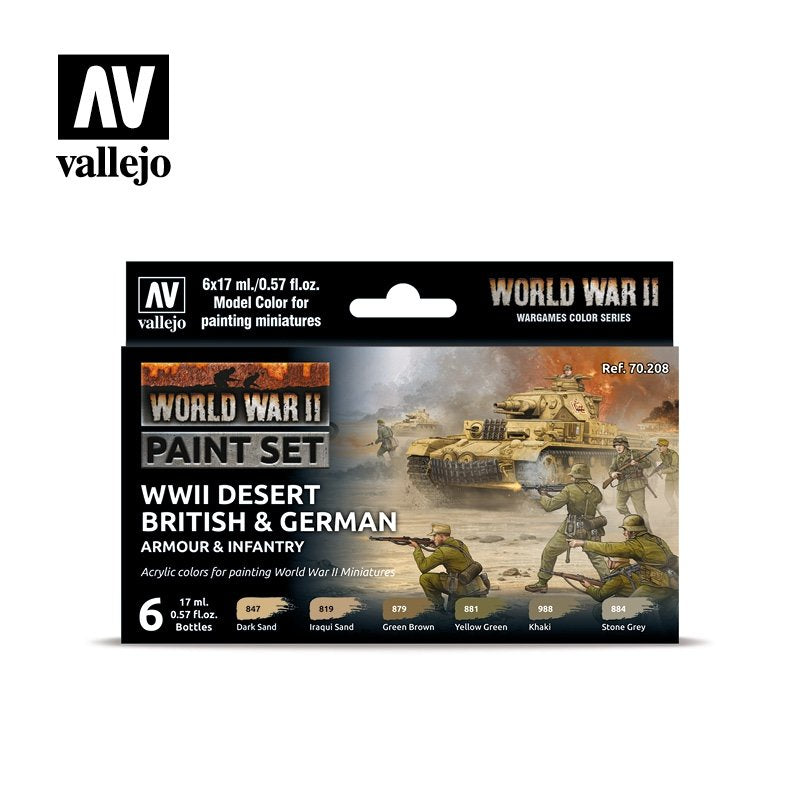 Vallejo 70208 WWII Desert British &amp;amp; German Armor &amp;amp; Infantry 6x17ml