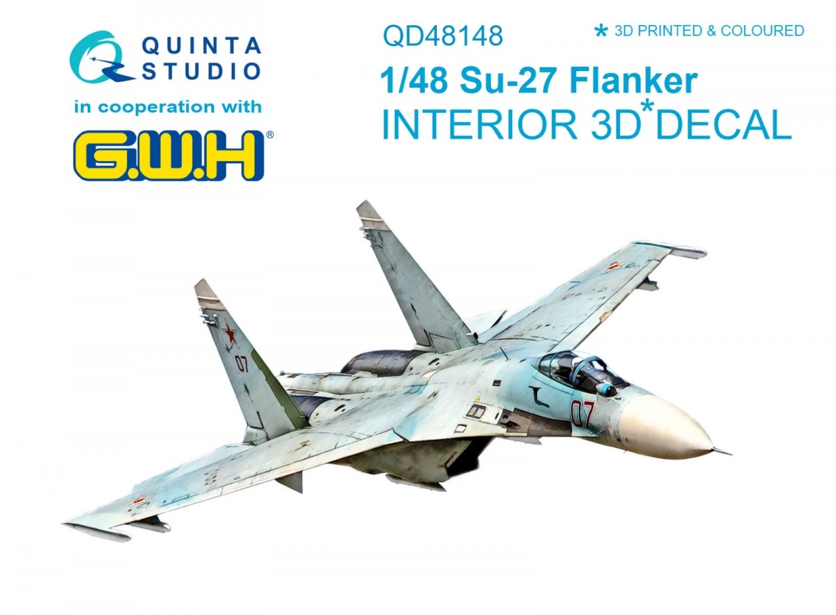 Quinta Studio QD48148 Su-27 3D-Printed &amp;amp; coloured Interior on decal paper (for GWH kit) 1/48