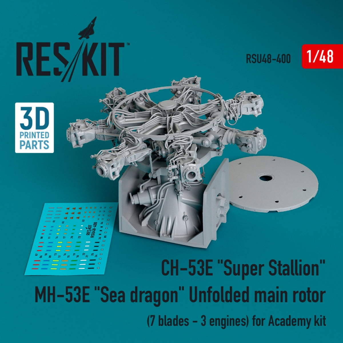 RESKIT RSU48-0400 CH-53E "Super Stallion", MH-53E "Sea dragon" unfolded main rotor (7 blades - 3 engines) for Academy kit (3D printed) 1/48