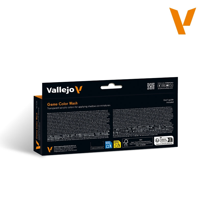 Vallejo 72190 Wash Set - Game Color Effects Color Series - for shadodws on miniatures 8x18ml