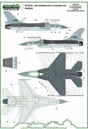 ModelMaker Decals D48163 Netherlands F-16 Insignia&amp;#39;s &amp;amp; stencils Generic set 1/48 – zdjęcie 2