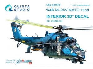 Quinta Studio QD48036 Mi-24V NATO (black panels) 3D-Printed &amp;amp; coloured Interior on decal paper (for Zvezda kit) 1/48