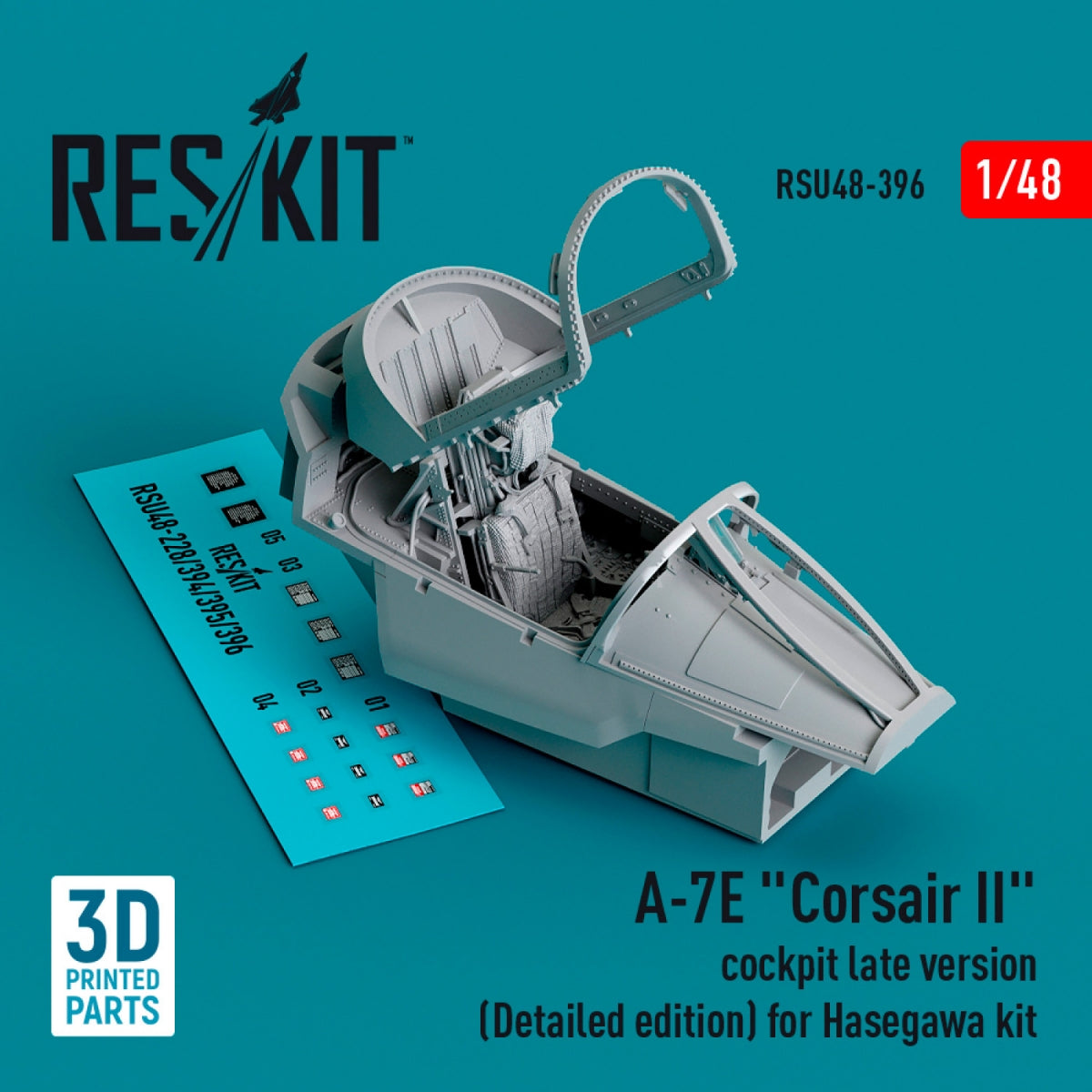 RESKIT RSU48-0396 A-7E &amp;quot;Corsair II&amp;quot; cockpit late version (Detailed edition) for Hasegawa kit (3D Printed) 1/48