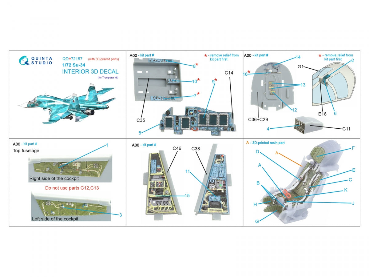 Quinta Studio QD+72157 Su-34 3D-Printed coloured Interior on decal paper (Trumpeter) (with 3D-printed resin part) 1/72 – zdjęcie 2