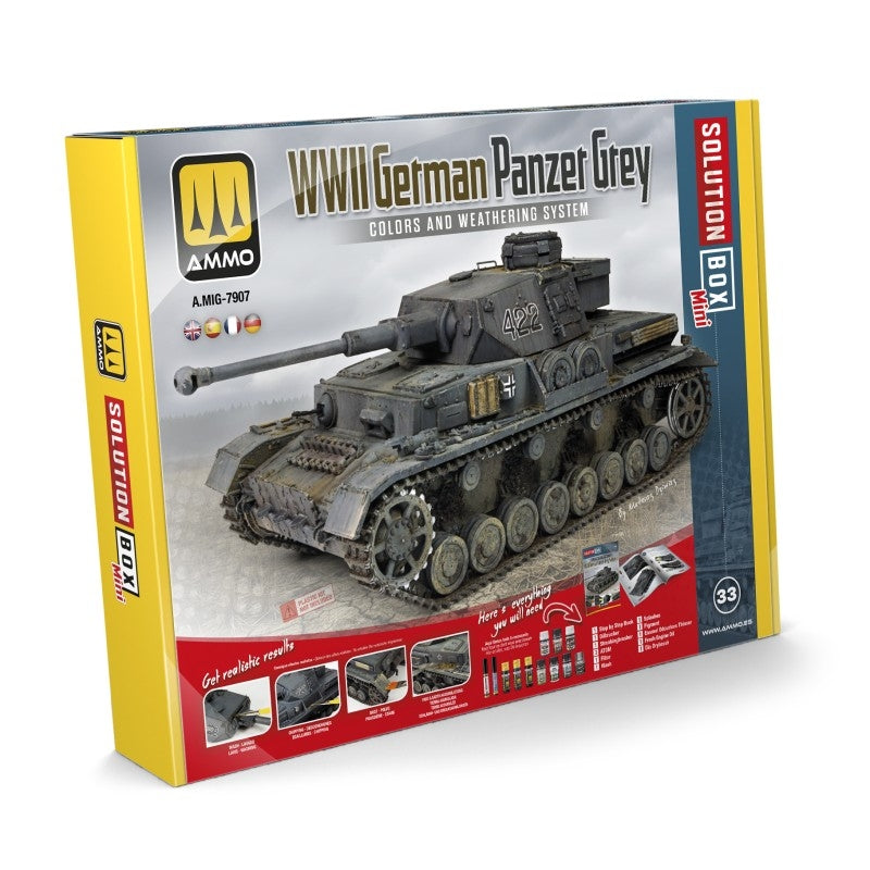 AMMO of Mig Jimenez 7907 SOLUTION BOX MINI 33 - WWII German Panzer Grey (Multilingual)