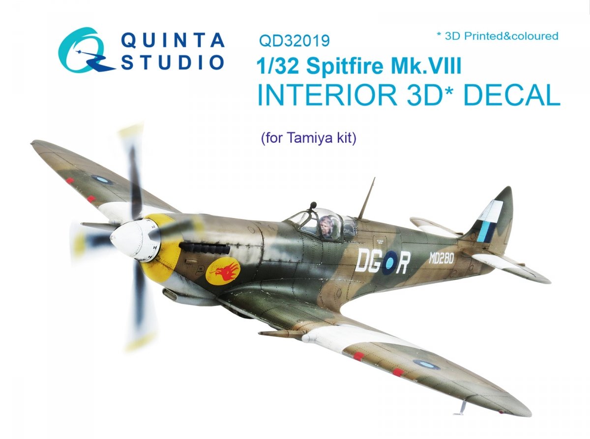 Quinta Studio QD32019 Spitfire Mk.VIII 3D-Printed &amp;amp; coloured Interior on decal paper (for Tamiya kit) 1/32