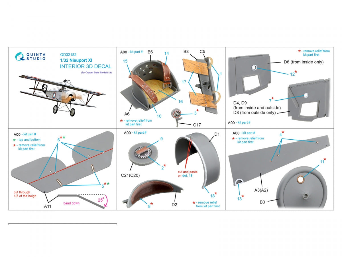 Quinta Studio QD32182 Nieuport XI 3D-Printed &amp;amp; coloured Interior on decal paper (CSM) 1/32 – zdjęcie 10
