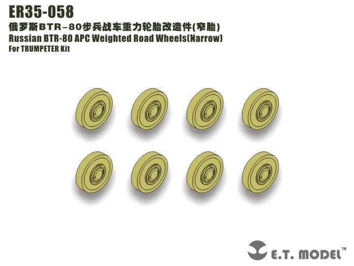 Roues de route lestées étroites ET Model ER35-058 pour BTR-80 APC russe TRUMPETER 1/35