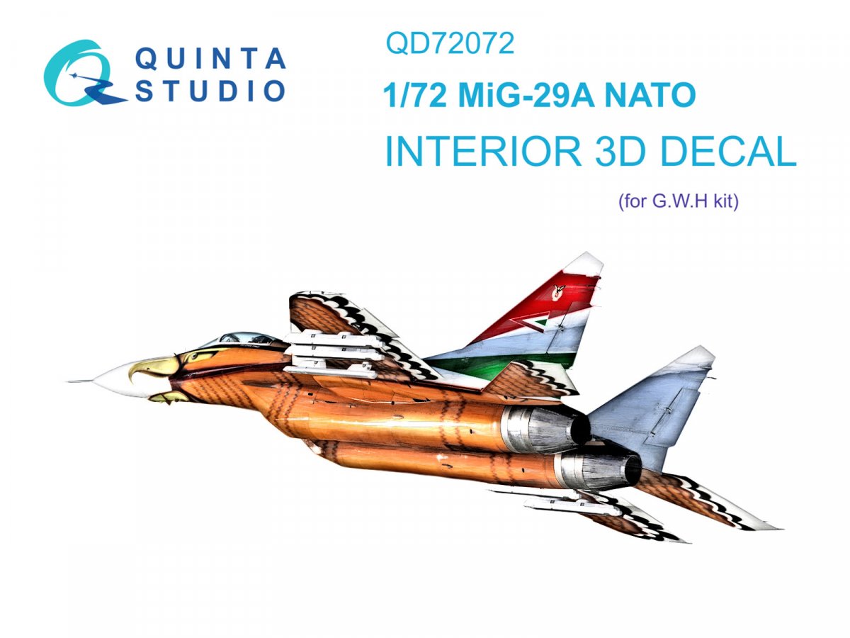 Quinta Studio QD72072 MiG-29A NATO 3D-Printed &amp;amp; coloured Interior on decal paper (GWH) 1/72