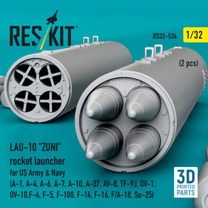 RESKIT RS32-0534 LAU-10 "ZUNI" rocket launcher for US Army &amp; Navy (2 pcs) (A-1, A-4, A-6, A-7, A-10, A-37, AV-8, TF-9J, OV-1, OV-10, F-4, F-5, F-100, F-14, F-16, F/A-18, Su-25) (3D Printed) 1/32