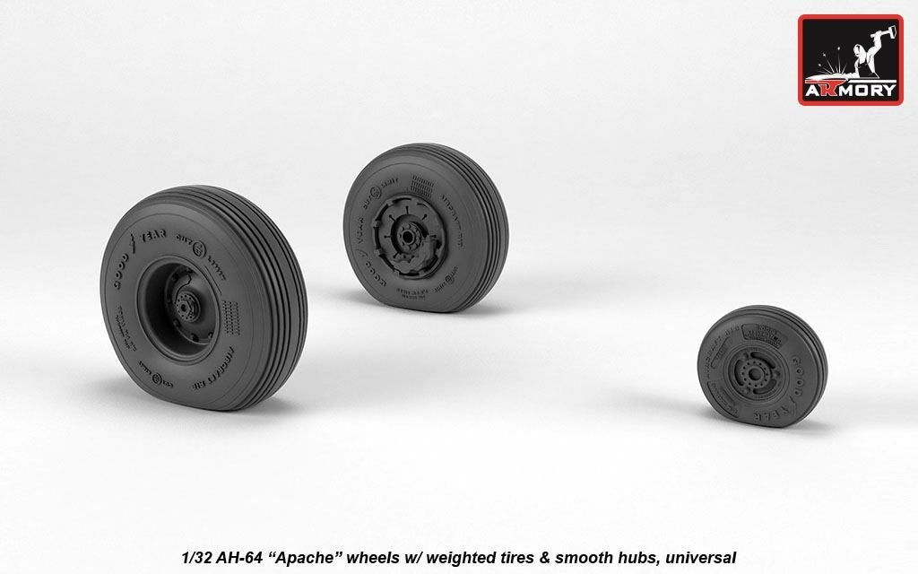 Armory Models AW32311 AH-64 Apache wheels w/ weighted tires, smooth hubs 1/32 – image 3